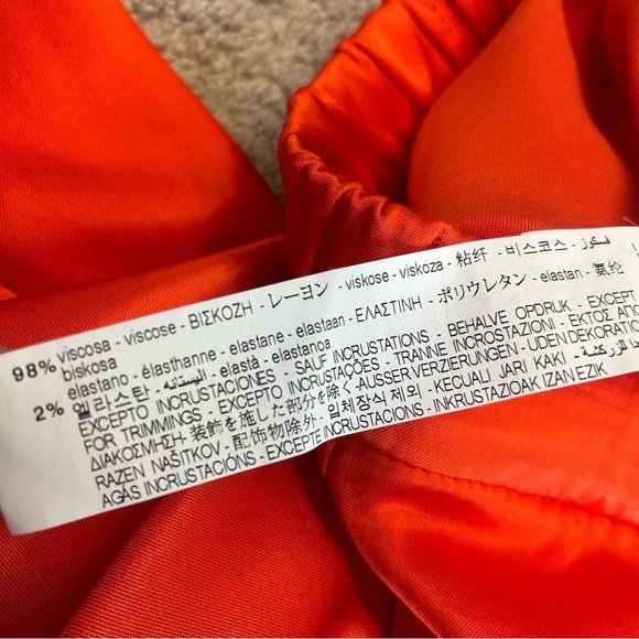 Zara RARE Orange Satin Effect cropped pants wide leg culottes gold buttons Sz XL - Picture 8 of 15